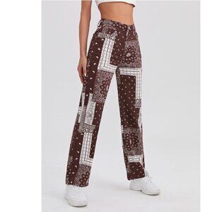 SHEIN High Waist Paisley & Geo Pattern Straight Leg Jeans